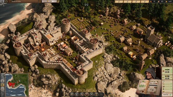 Stronghold 4 Steam screenshot showing castle layout, walls, approach paths, and tower spacing.